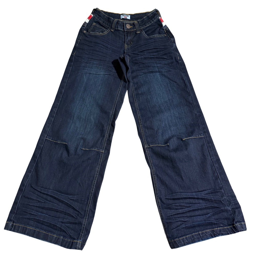 Disclosure Union Jack Flag Back Patch Wide Leg Jeans Dark Wash Y2K Size 0/24